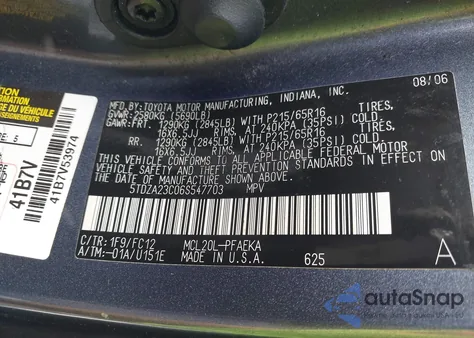 2006 Toyota Sienna Le from USA, damaged, VIN 5TDZA23C06S547703